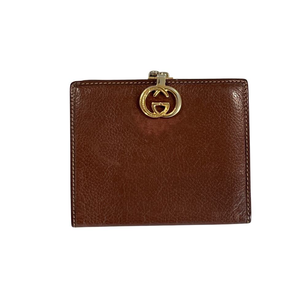 Gucci GG Leather Bifold Wallet with Kisslock Coin Pouch Vintage 80s Cash & Cards - Picture 1 of 11